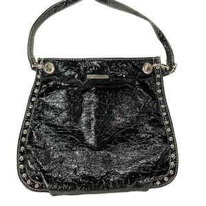 Red by Marc Ecko Faux Patent Leather Crossbody Bag Black Silver Studs 11x10